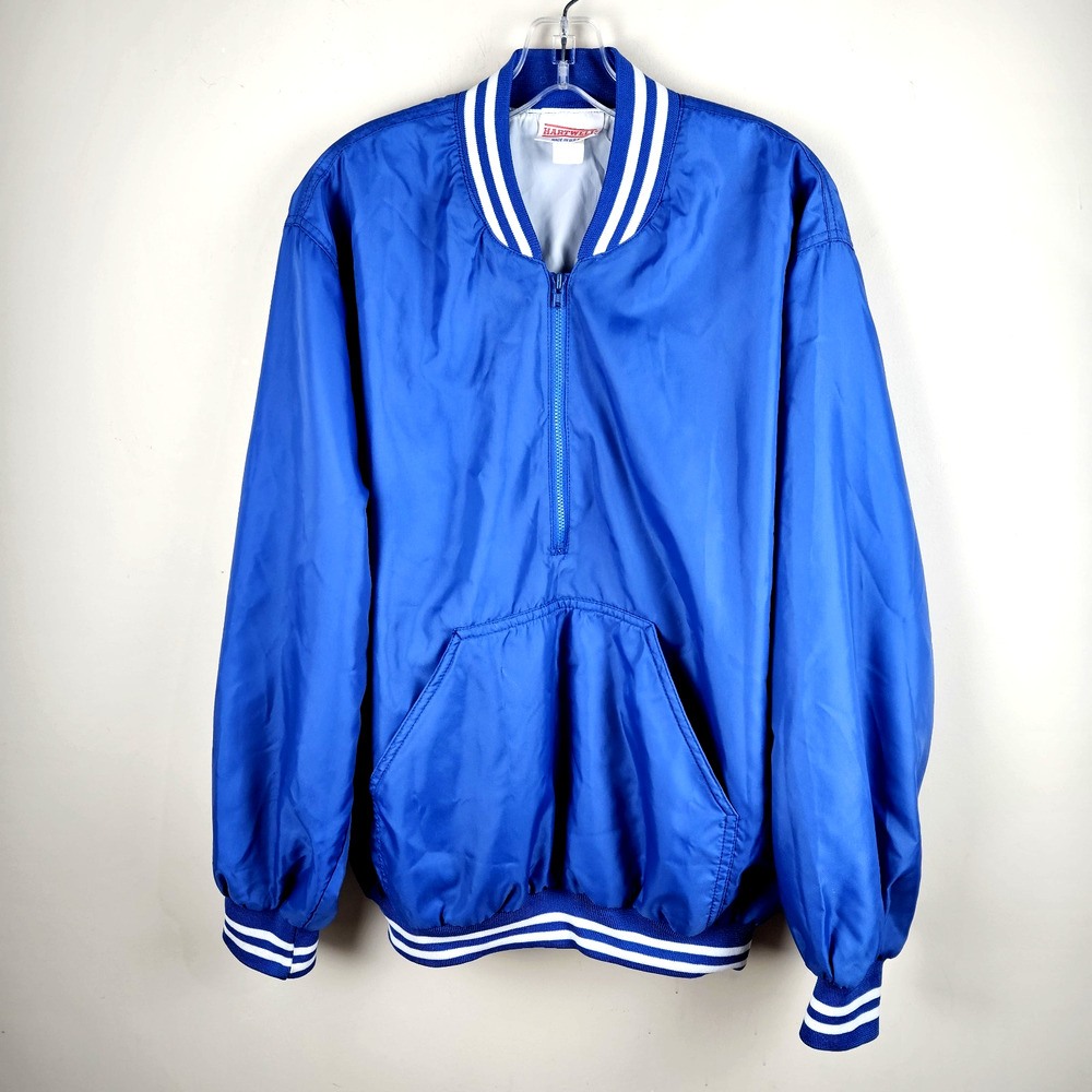 Vtg 90s Hartwell Jacket size L blue 1/4 zip ribbed cuffs collar anorak USA